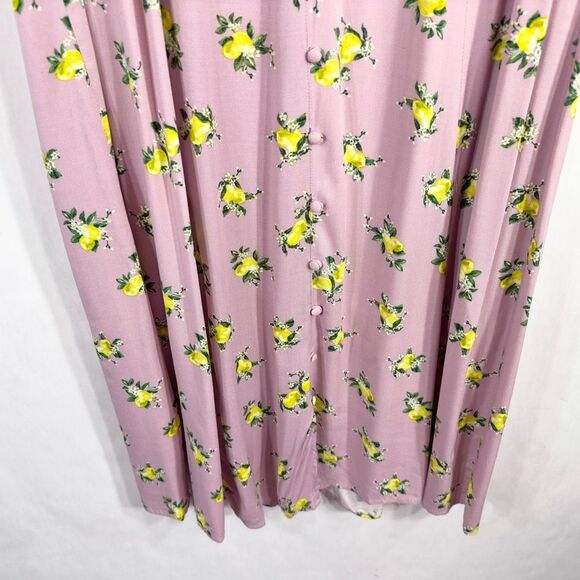 Torrid Plus Size 2X Dress Midi Challis Button Front Dress Mauve Lemon Print 1601 - Picture 7 of 16